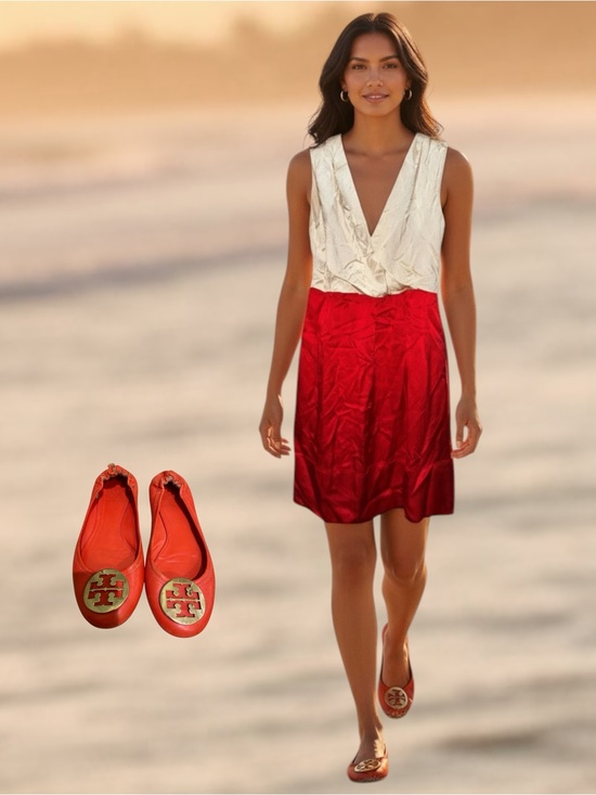 Tory Burch Dresses & Skirts - Tory Burch Ivory And Red Silk Dress with Orange Logo Tag